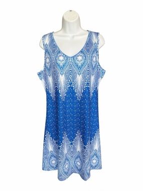 Blue & White Geometric Print Dress size large